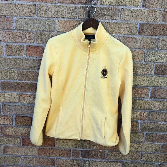 Vintage Ralph Lauren Embroidered Fleece Zip Up Large Yellow - Picture 2 of 7